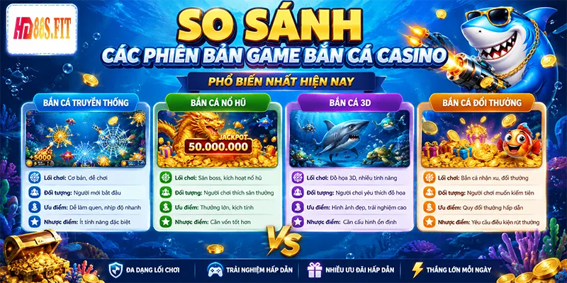 So Sánh Các Phiên Bản Game Bắn Cá Casino Phổ Biến